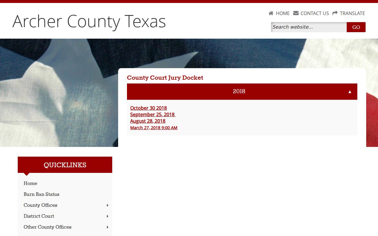 Archer County court calendar jury docket archive