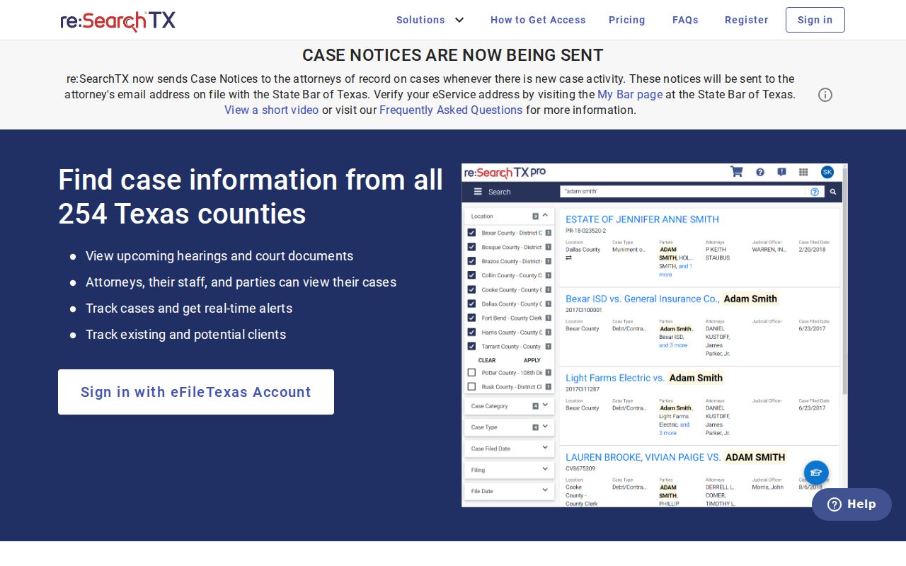 re:SearchTX statewide portal for integrated Archer County court dockets