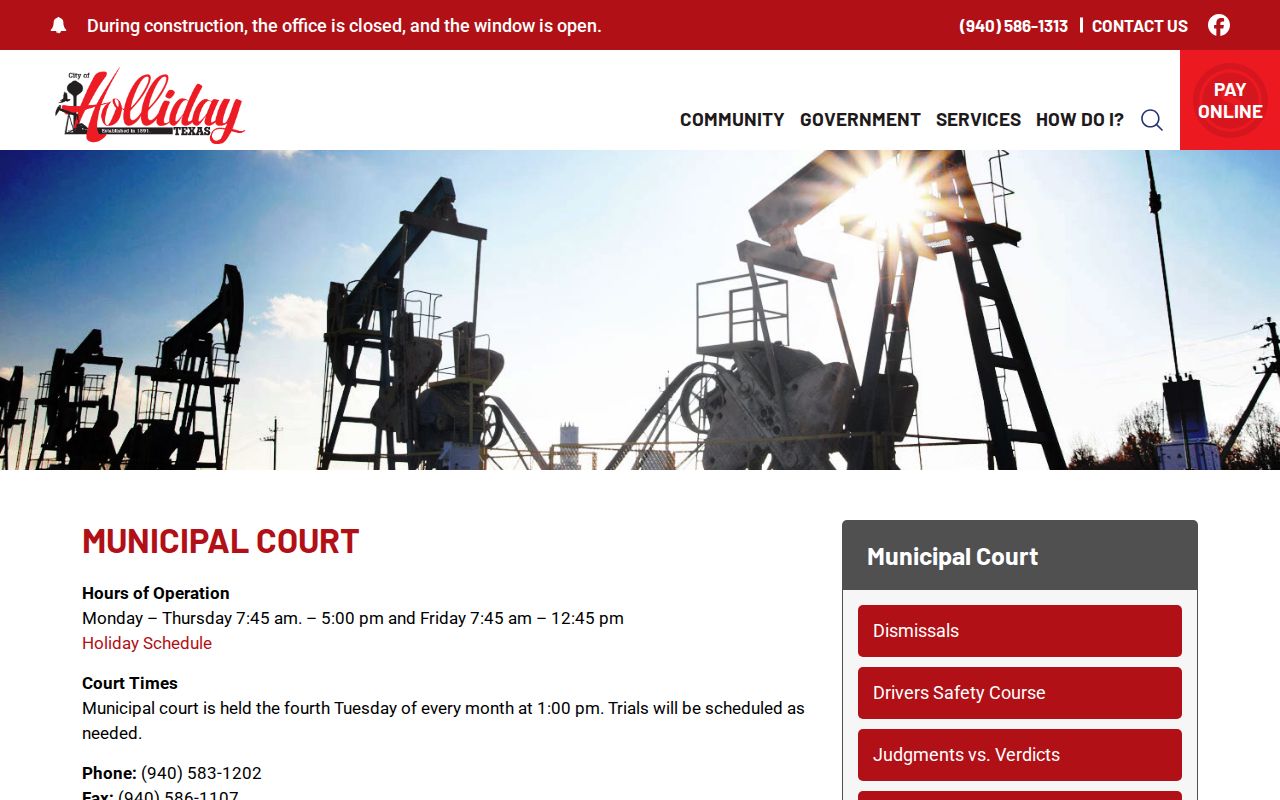 Holliday court docket municipal court information