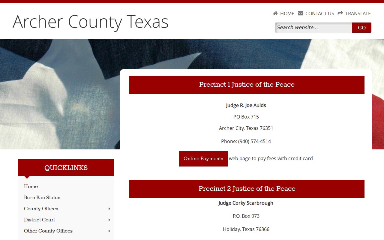 Archer County traffic court records Justice Courts directory