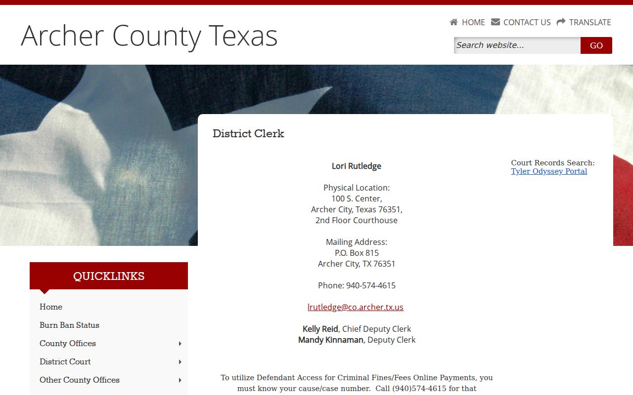 Archer County court records District Clerk page